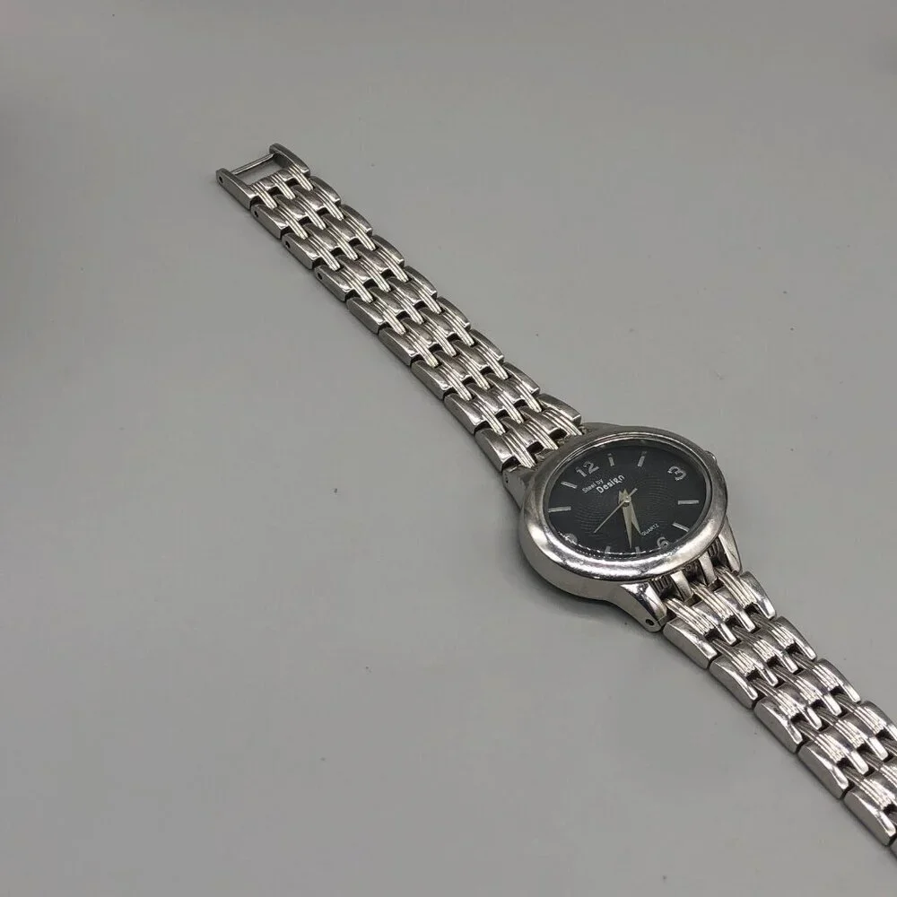 3/$30 Steel by Design Watch Women Black Dial Silver Tone Bracelet 6.25
